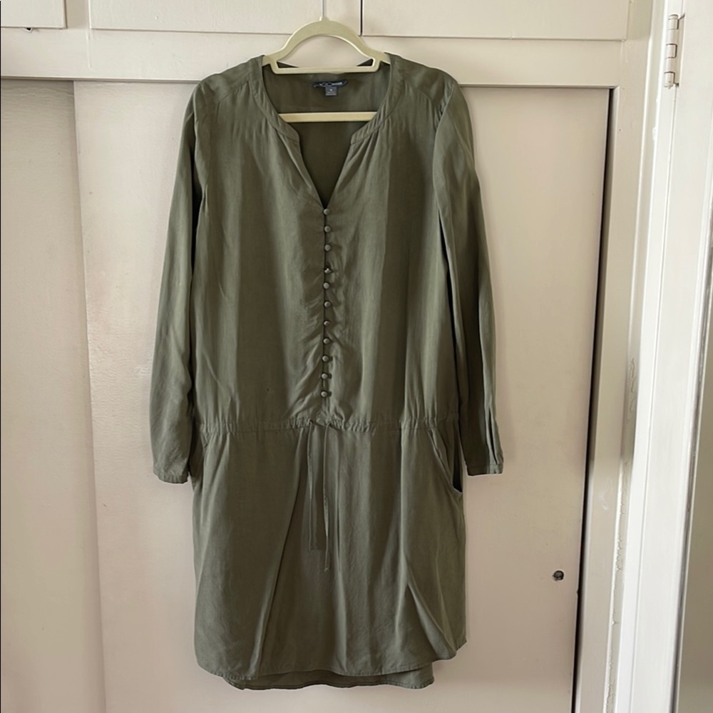 Olive Green Button-Down Silk Dress